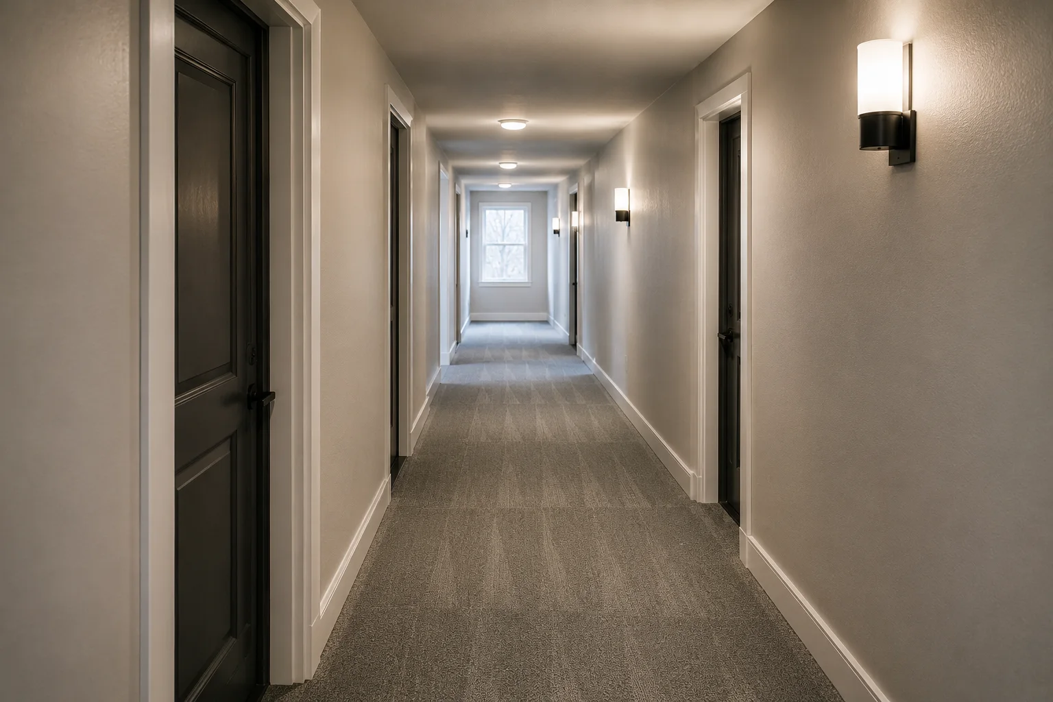 Apartment building corridor after cleaning